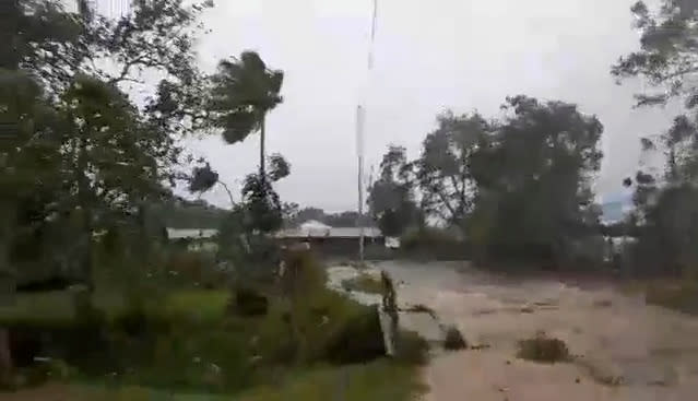 Social media video still of Cyclone Harold bringing strong winds in Luganville