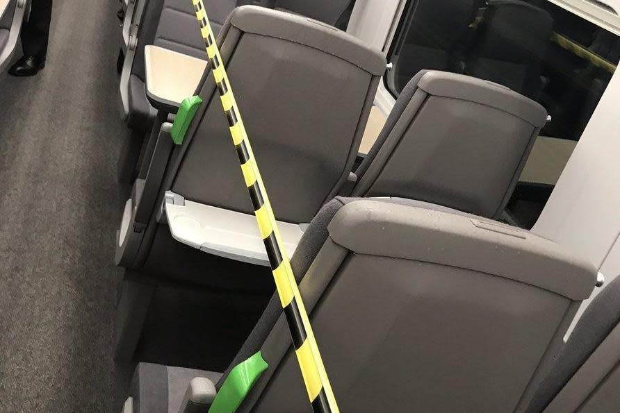 Commuters taking the new high-speed train saw one section taped off due to a leaking air conditioner: Credit: Craig McCrum