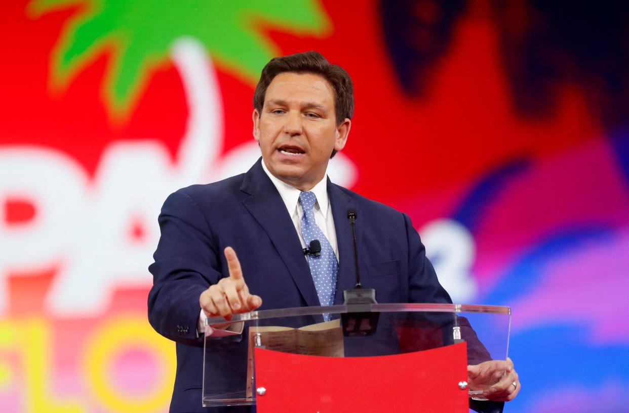 U.S. Florida Governor Ron DeSantis speaks at the Conservative Political Action Conference (CPAC) in Orlando, Florida, U.S. February 24, 2022. REUTERS/Octavio Jones