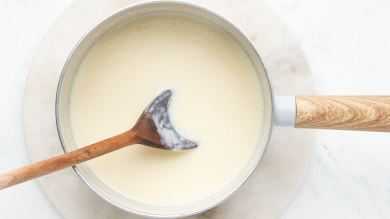 Bechamel sauce in saucepan