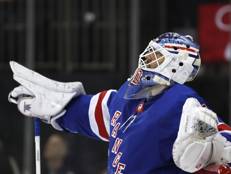 New York Rangers goaltender Henrik Lundqvist has not played particularly well for New York this season, but The King is not the only one at fault. (AP Photo/Kathy Willens)