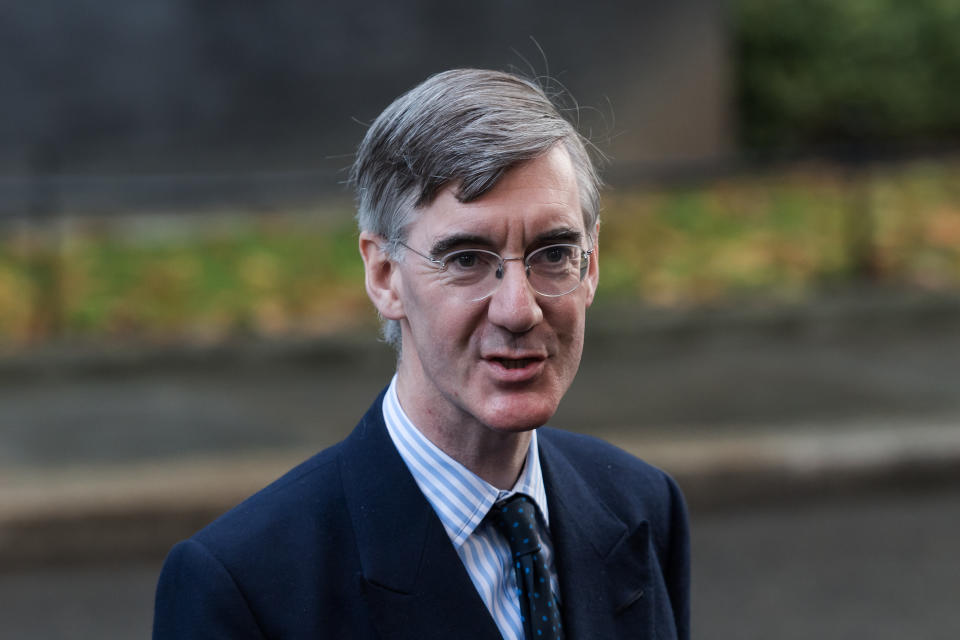 LONDON, UNITED KINGDOM - OCTOBER 25: Secretary of State for Business, Energy and Industrial Strategy Jacob Rees-Mogg leaves Downing Street after attending the final cabinet meeting chaired by Prime Minister Liz Truss in London, United Kingdom on October 25, 2022. (Photo by Wiktor Szymanowicz/Anadolu Agency via Getty Images)