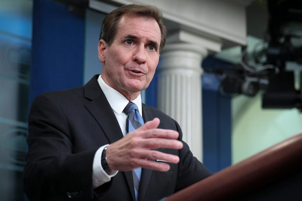 National Security Council coordinator for strategic communications John Kirby answers questions during the daily briefing at the White House on 4 August 2022 in Washington, DC (Getty Images)