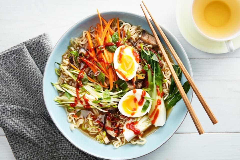 Quick Pork Ramen with Carrots, Zucchini, and Bok Choy