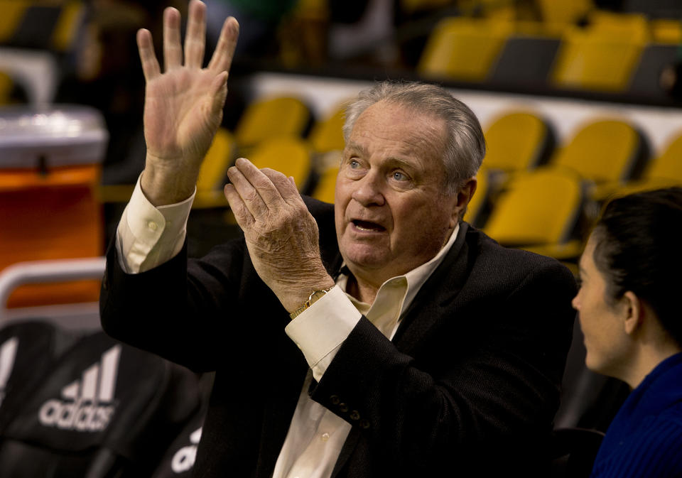 Hall of Fame Celtic and broadcaster Tom Heinsohn is pictured at TD Garden. (Photo by Stan Grossfeld/The Boston Globe via Getty Images)