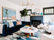 <p>Shades of blue and pops of pink create a serene contemporary atmosphere in this space from <a href="https://deringhall.com/interior-designers/lark-palm" rel="nofollow noopener" target="_blank" data-ylk="slk:Lark + Palm;elm:context_link;itc:0;sec:content-canvas" class="link ">Lark + Palm</a>.</p>