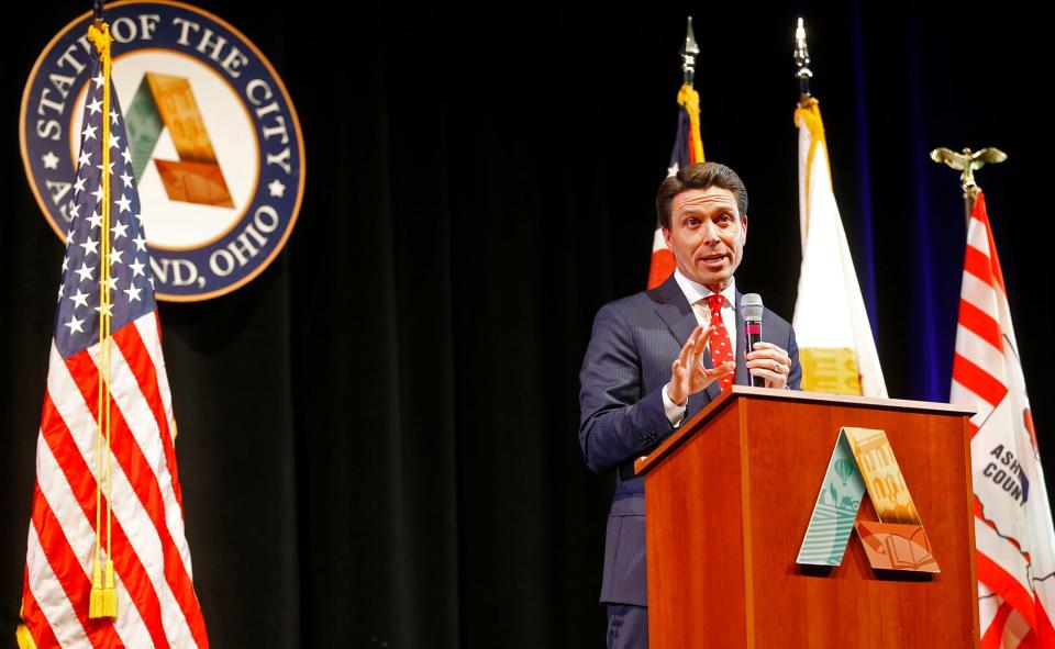 Mayor Matt Miller gives his state of the city address at Ashland High School's Archer Auditorium Monday, Jan. 30, 2023. 
(Photo: TOM E. PUSKAR/ASHLAND TIMES-GAZETTE)