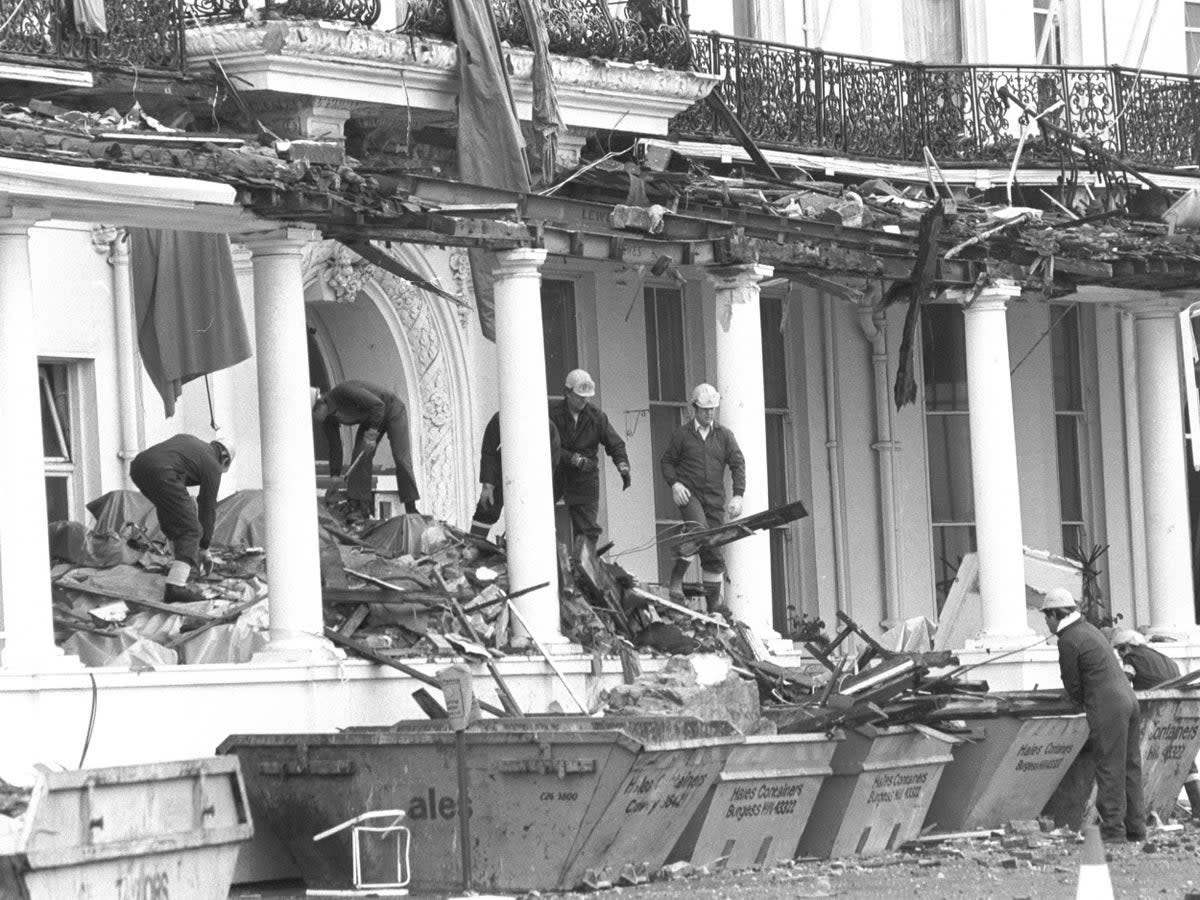 The damaged Brighton hotel where Mrs Thatcher and the cabinet were staying after it was hit by the 1984 IRA bomb (PA)