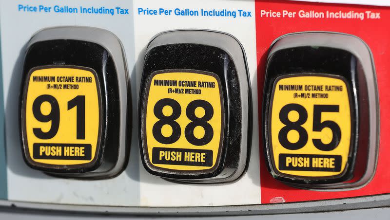 A gas pump in Murray on Feb. 14, 2023.