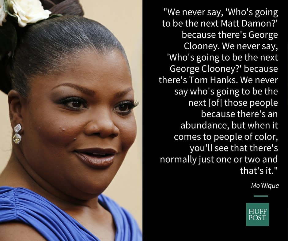 <a href="http://www.huffingtonpost.com/entry/monique-race-diversity-hollywood-oscars_us_56a87160e4b0f71799286d63">On the myth that there "can only be one" black star at a time.</a>