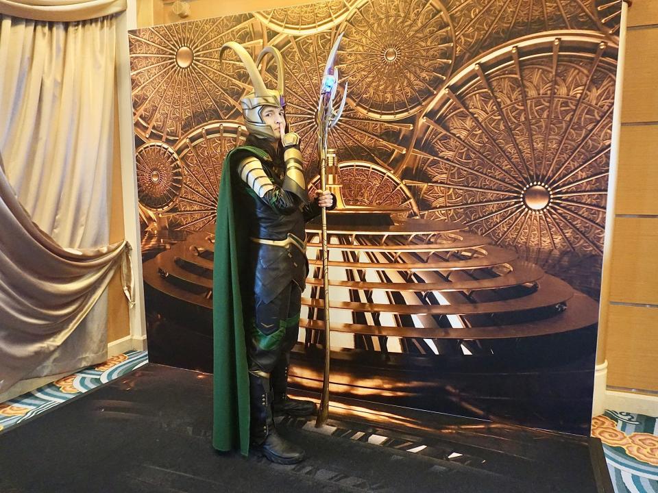 Someone dressed up as Loki on a Disney cruise for Marvel Day at Sea.