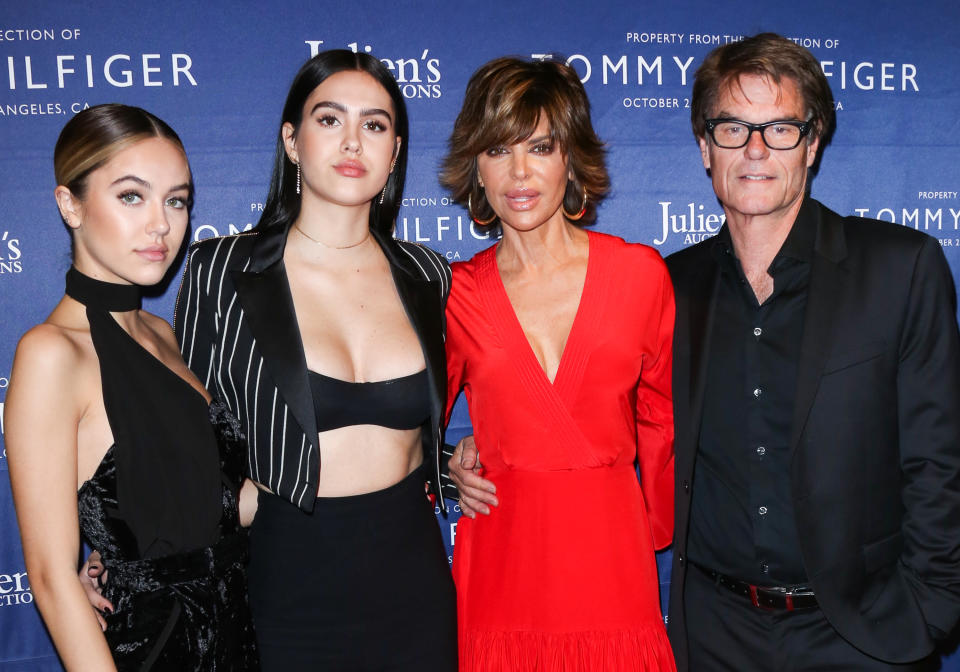 Delilah Belle Hamlin, Amelia Gray Hamlin, Lisa Rinna and Harry Hamlin attend the Tommy Hilfiger VIP reception and Julien's Auctions on October 19, 2017 in Los Angeles, California. (Photo by Paul Archuleta/FilmMagic)