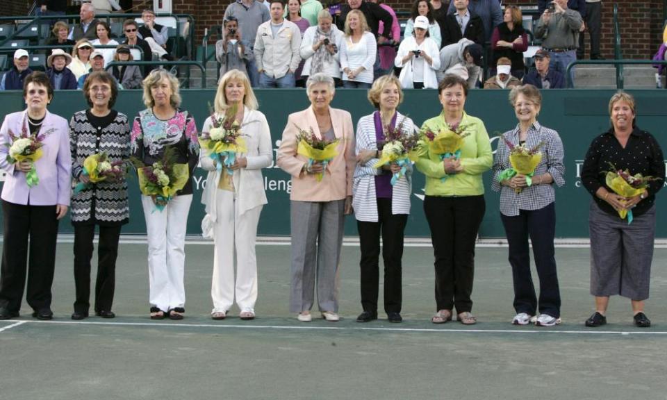 The Original 9 reunited in 2012: Billie Jean King, Jane “Peaches” Bartkowicz, Kristy Pigeon, Valerie Ziegenfuss, Judy Tegart Dalton, Julie Heldman, Kerry Melville-Reid, Nancy Richey and Rosie Casals