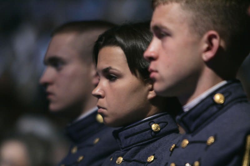 Cadets from the Citadel sit in the audience during the Democratic presidential debate at the Citadel in Charleston, S.C., on July 23, 2007. On August 24, 1996, four women became students at The Citadel, a military school in South Carolina that had fought in court to remain all-male. File Photo by Edward M. Pio Roda/UPI