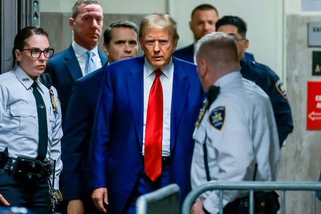 <p>JUSTIN LANE/POOL/AFP via Getty</p> Donald Trump arrives for a March 25, 2024, hearing at Manhattan Criminal Court, where Judge Juan Merchan set a timeline for trial