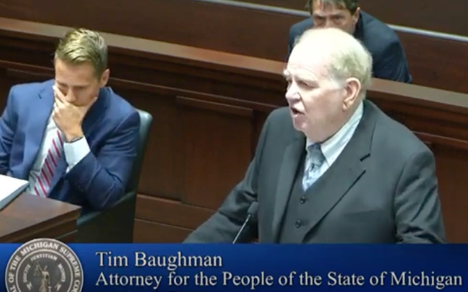 Attorney Tim Baughman addresses the Michigan Supreme Court on Oct. 5, 2023, in the case of Daniel Albert Loew.
