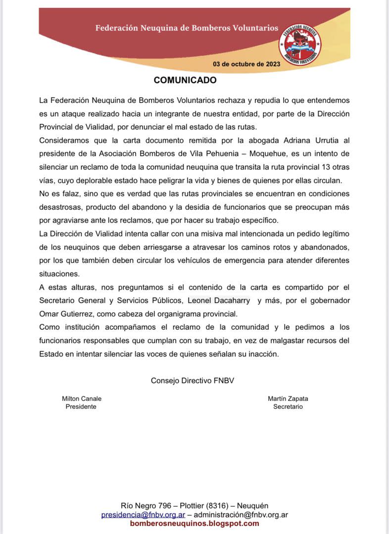 La respuesta de la Federación de Bomberos