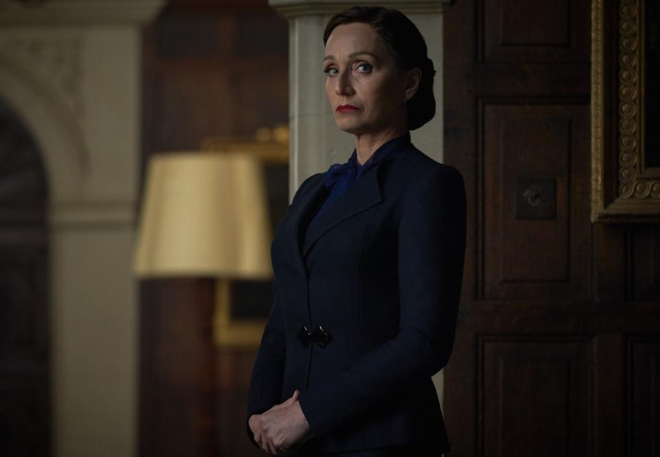 Kristin Scott Thomas as Mrs. Danvers in the movie "Rebecca."