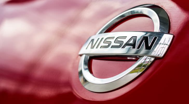 Closeup logo nissan car with soft-focus and over light in the background