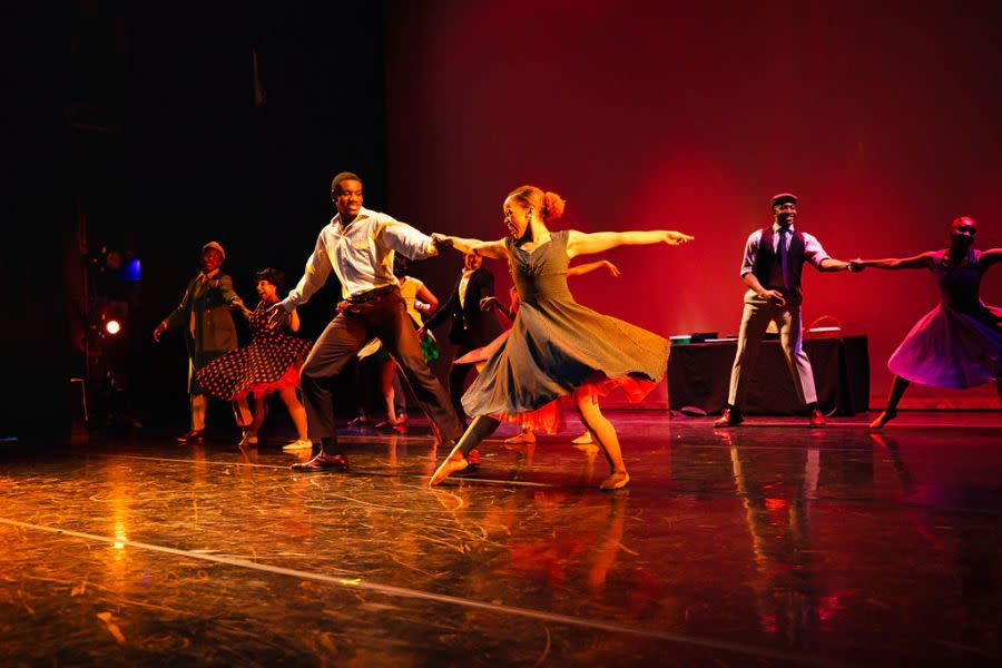 Dancers highlight the joy, athleticism and sophistication of Swing in the Harlem Renaissance in this scene from Ballet Afrique’s Duke Ellington’s The Nutcracker Suite (Photo Credit: Gregory Taylor, Taylored Eye Photography)