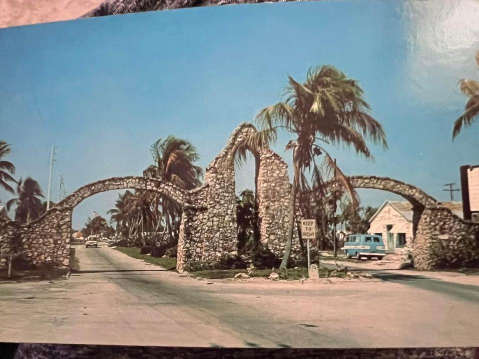 An old postcard shows the original Fort Myers Beach arches.