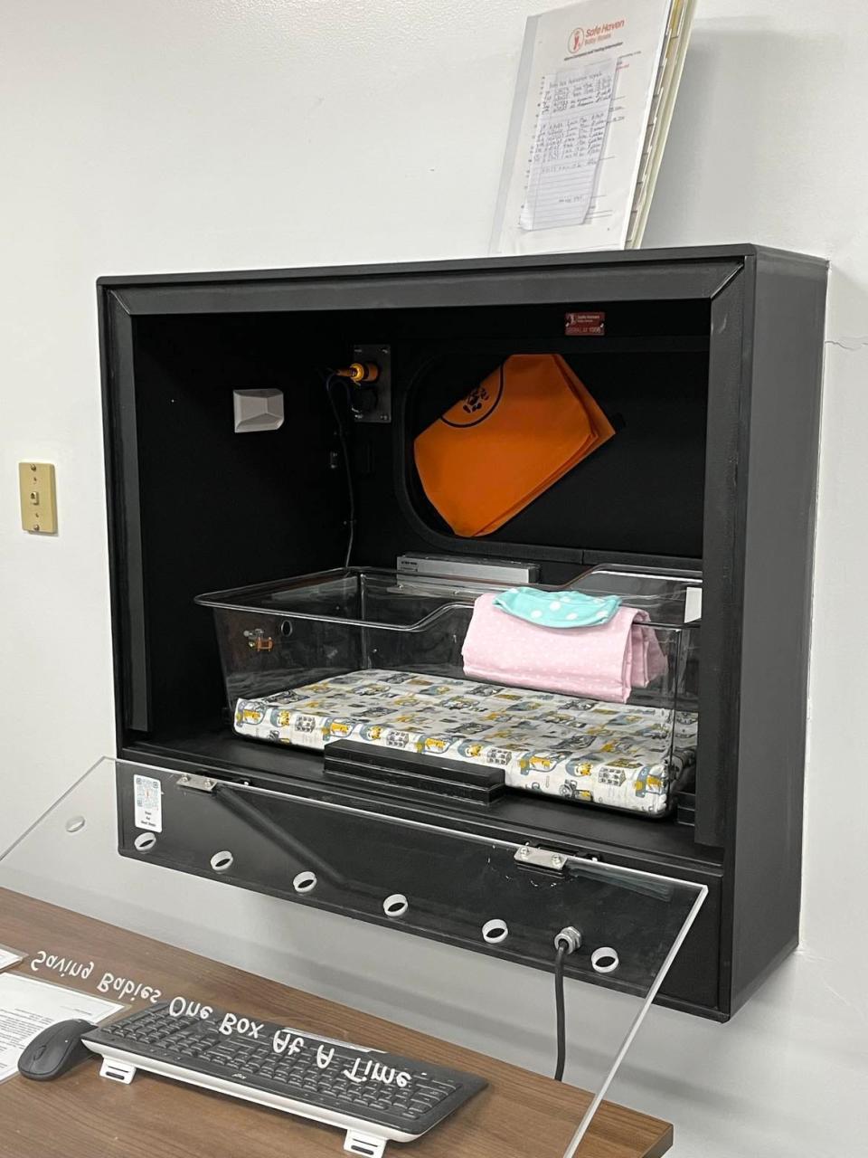 The Siloam Springs Fire Department has the 18th baby box in Arkansas that is now available to mothers who are in distress who can surrender an infant. The inside of the box is pictured here