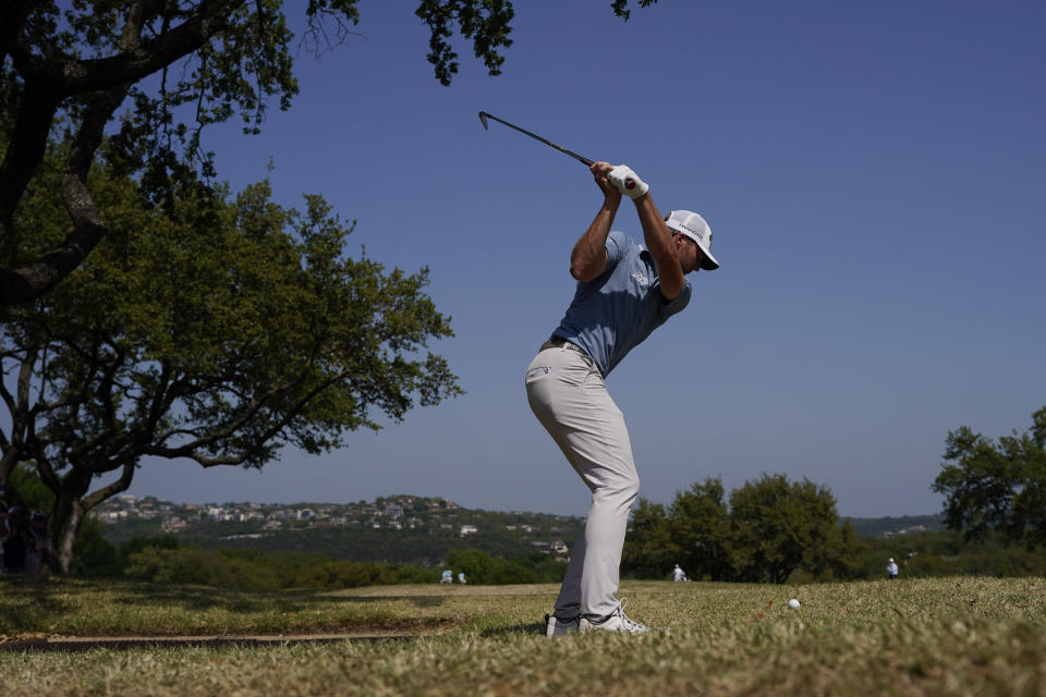 Sam Burns plays his shot from the rough on the sixth hole during the final match at the Dell Technologies Match Play Championship golf tournament in Austin, Texas, Sunday, March 26, 2023. (AP Photo/Eric Gay)
