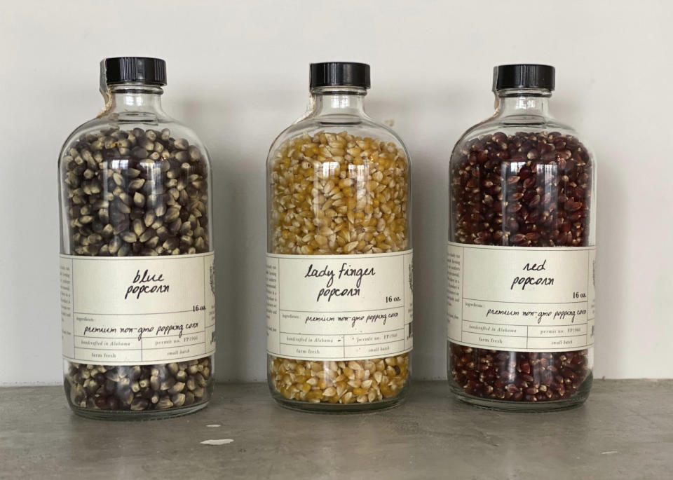 A variety of Stone Hollow Popcorn appear in New York. If this Valentine’s Day finds you and yours curled up in front of the TV watching a rom-com, then raise your popcorn experience. Stone Hollow Popcorn is available by the jar or in gift boxes, and you can choose from heirloom varieties like Red, Blue and Lady Finger. (Katie Workman via AP)