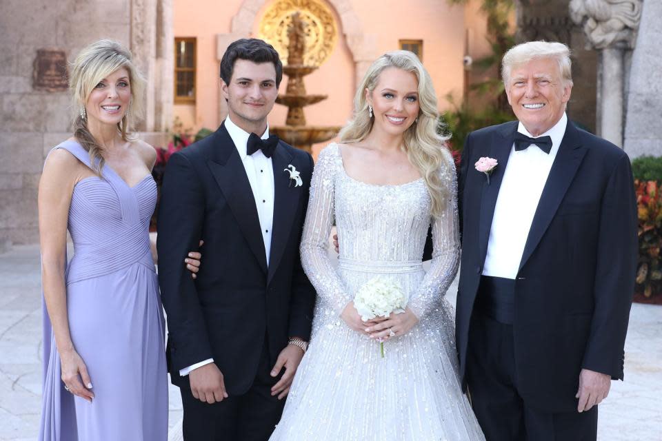 The bride and groom with the bride's parents, Marla Maples and former President Donald Trump