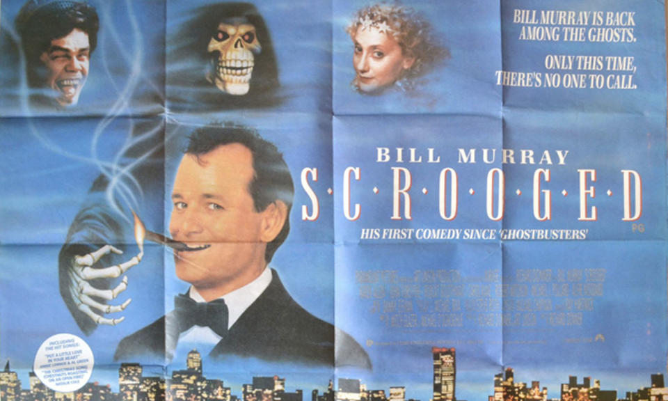 Early posters for ‘Scrooged’ featured the tagline “Bill Murray is back amongst the ghosts. Only this time, there’s no-one to call” in reference to his earlier hit ‘Ghostsbusters’.