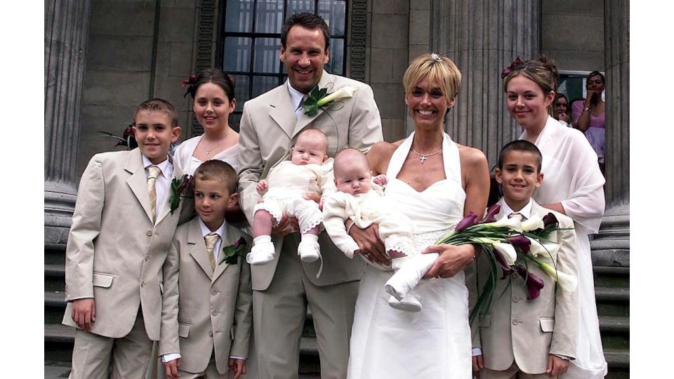 Paul Merson and bride Louise with kids