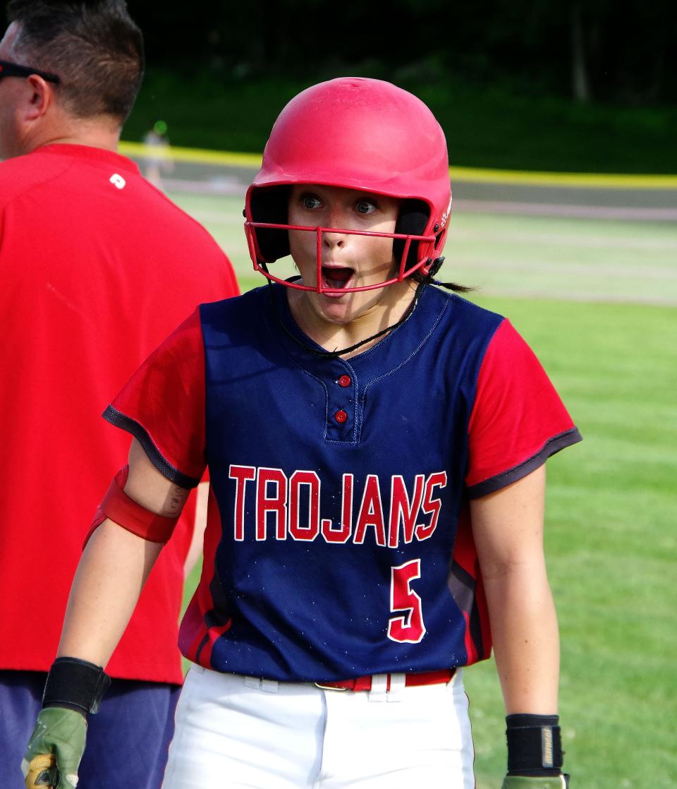 Bridgewater-Raynham batter Emma Talpey was called out on a close play at first in the fourth inning. She apparently seems to have an issue with the call on Monday, June 6, 2022.