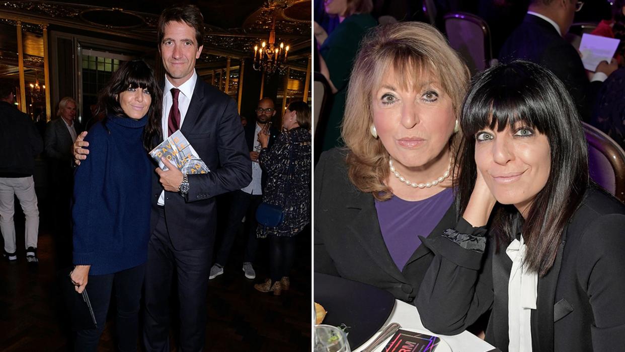 Split image of Claudia Winkleman with husband Kris Thykier and mum Eve Pollard