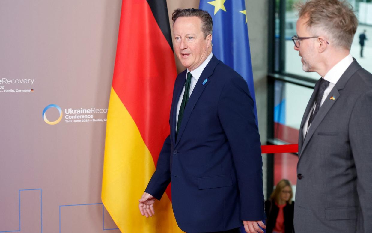 David Cameron arrives to attend the Ukraine Recovery Conference in Berlin