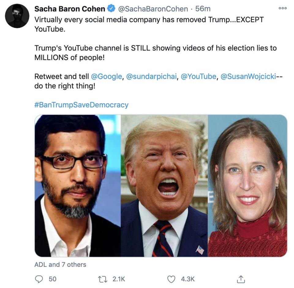 Sacha Baron Cohen Trump tweet