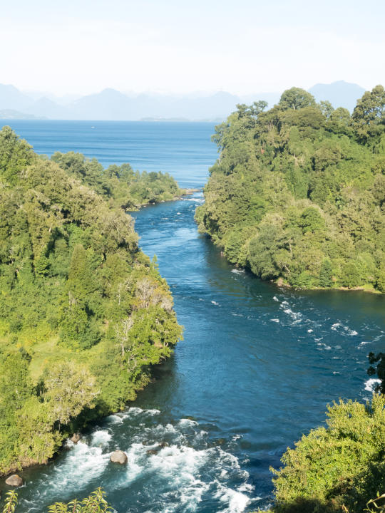 El nacimiento del Río Bueno desde el Lago Ranco, el tercer lago más grande Chile. | Foto: Getty Images