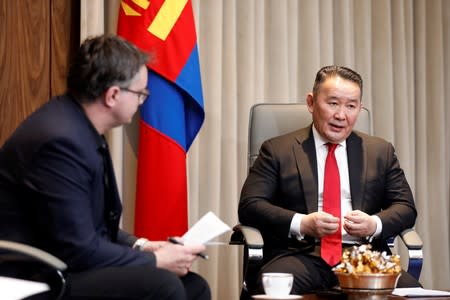 Mongolian President Battulga Khaltmaa attends an interview with Reuters in Ulaanbaatar
