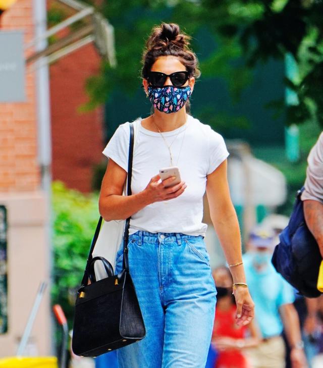 Katie Holmes' NYC Street Style: Floral Philipp Dress, Pleated