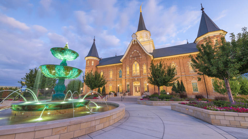 Provo, Utah, USA at Provo City Center Temple at twilight.