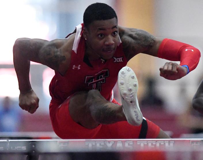 Texas Tech's Caleb Dean, pictured in a home meet last month, ran the 60-meter hurdles in 7.62 seconds Saturday at the New Mexico Collegiate Classic in Albuquerque. It was the second fastest time in program history behind a 7.60 by Omo Osaghae, the three-time U.S. champion and 2014 world champion from Monterey.