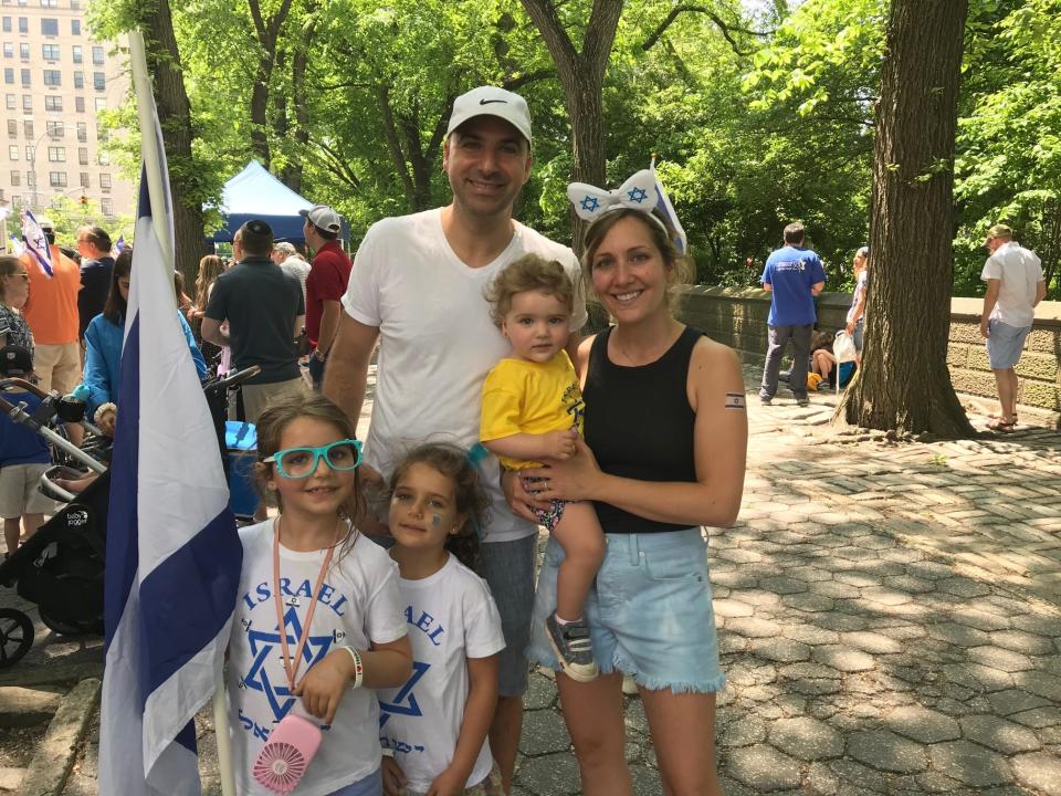 Mazi Hanono of Manhattan who came to the parade with her husband and children to show her love for Israel