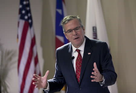 Former Florida Governor and probable 2016 Republican presidential candidate Jeb Bush addresses the audience during the event "Economic opportunity: The right to excel" in San Juan April 28, 2015. REUTERS/Alvin Baez