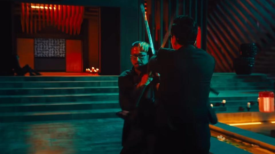 Joki and Caine duel with swords in John Wick: Chapter 4