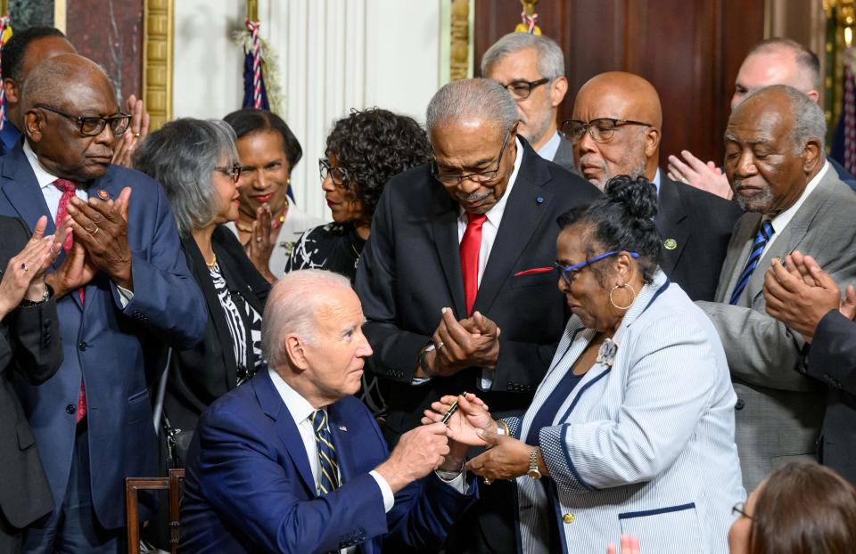 President Biden with Till family member Marvel Parker