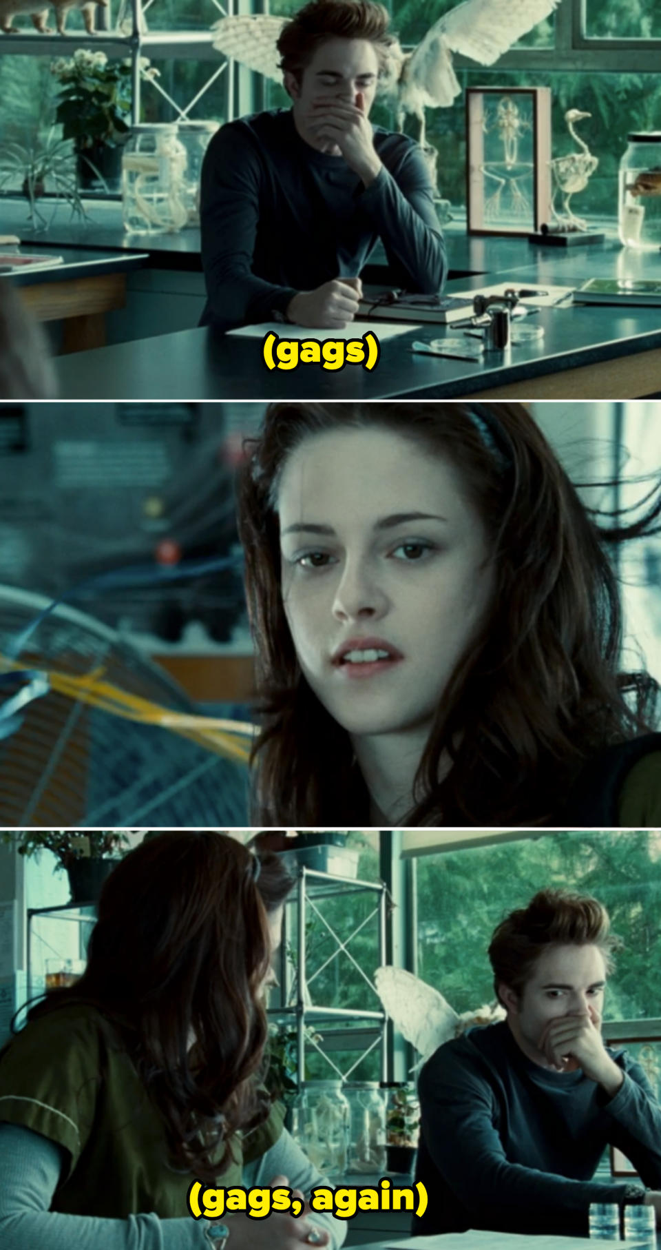 Edward and Bella in biology class