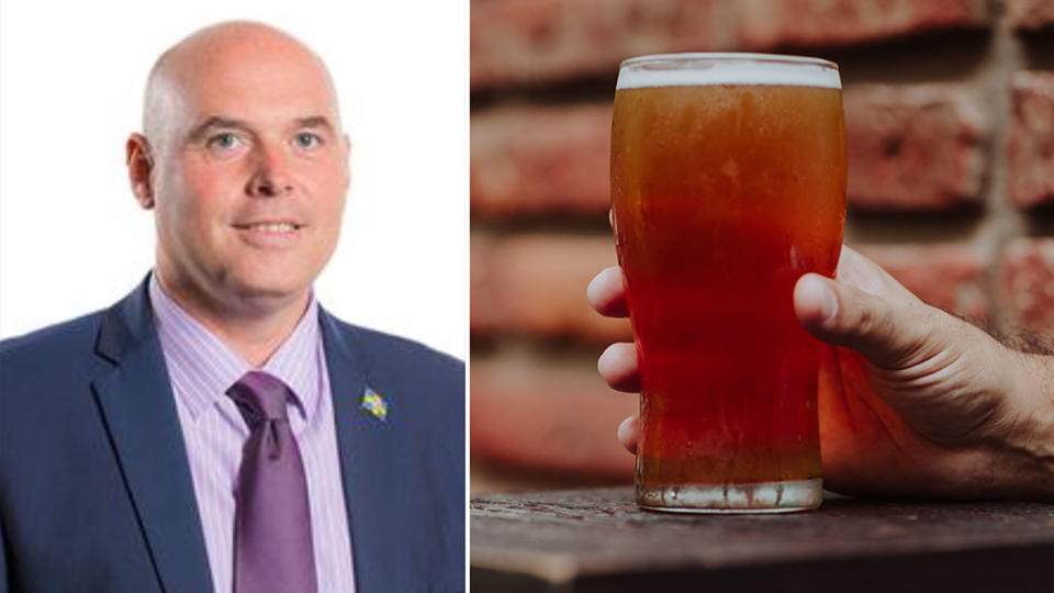 Paul Davis, left, and a stock image of a beer. 