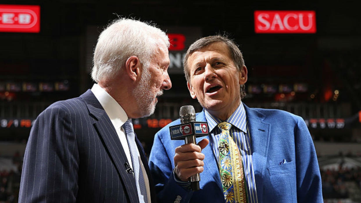 Gregg Popovich, left, giving an interview with late TNT reporter Craig Sager, who died a year ago on Friday.