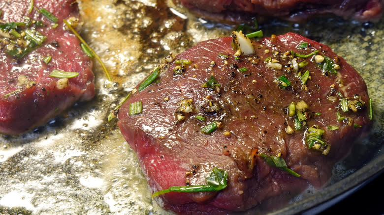 Venison on a frying pan