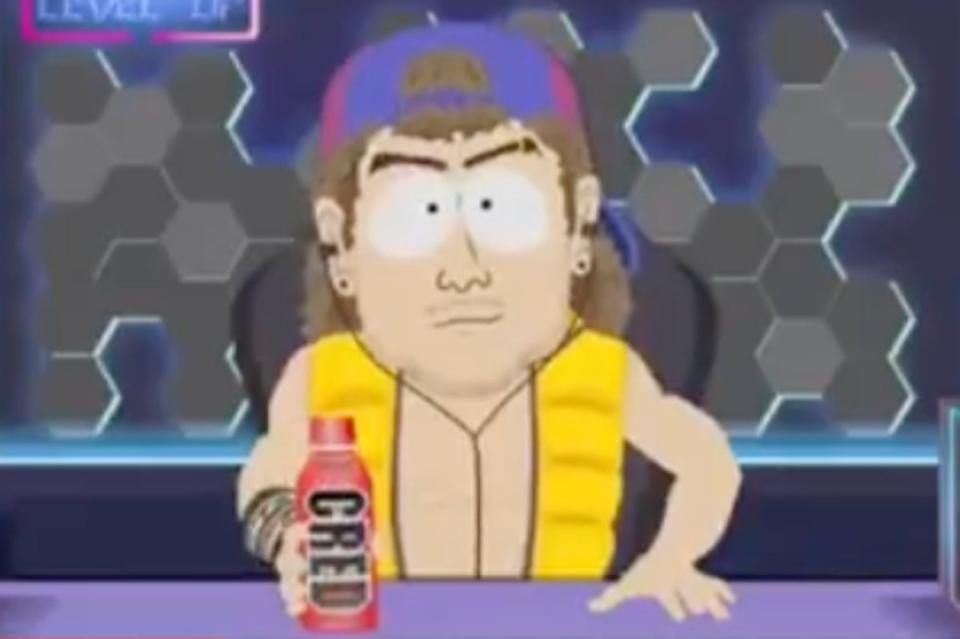 Logan LeDouche character promoting his drink ‘Cred’ in a new episode of South Park (Paramount Plus)