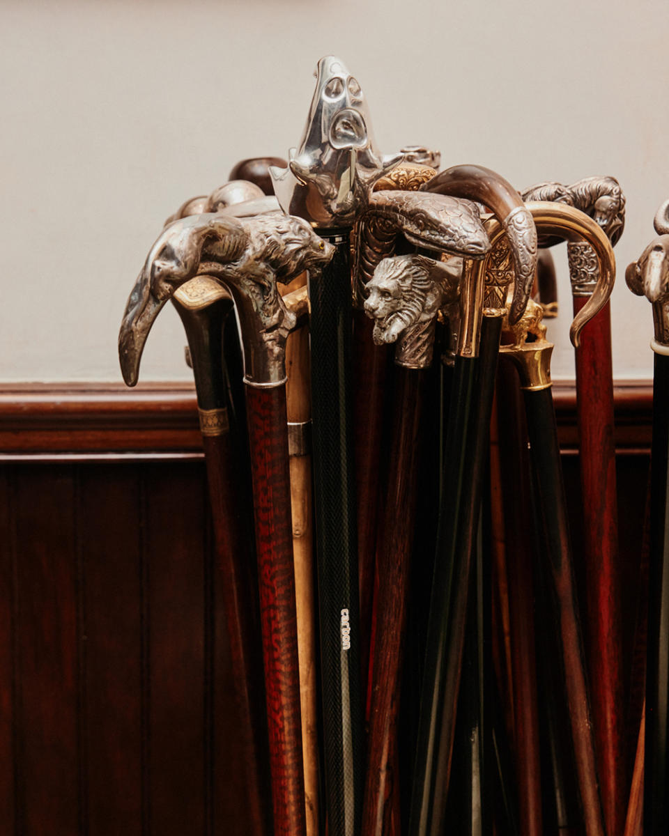 Part of Feig’s collection of walking sticks